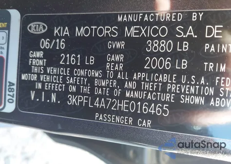 2017 Kia Forte Lx из США, поврежденный, VIN 3KPFL4A72HE016465